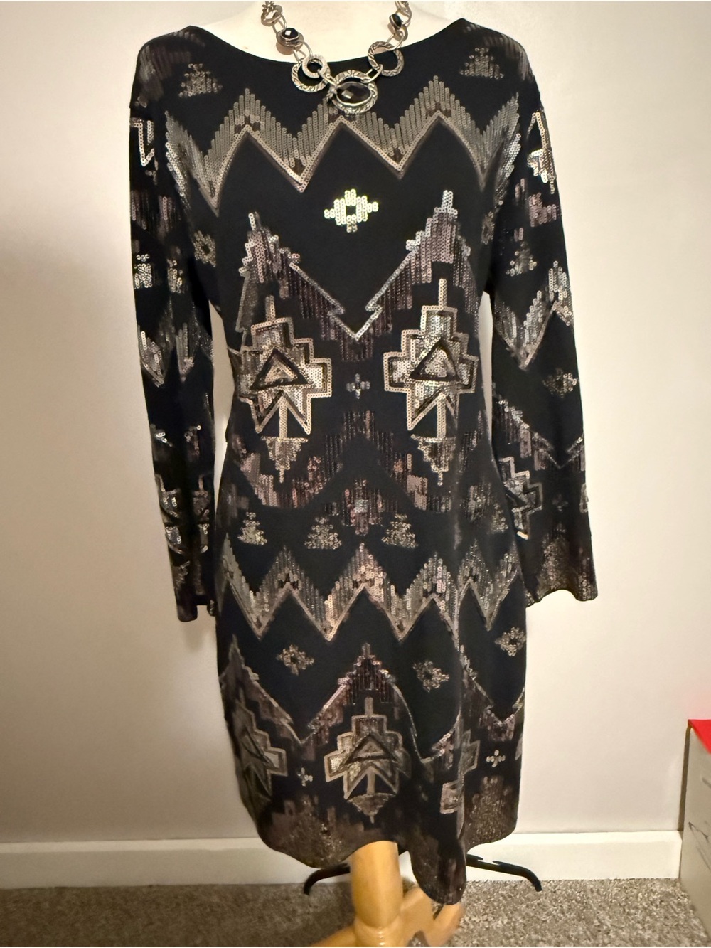 Express Black, Gold & Silver Aztec Dress - size large